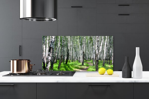 Panou sticla bucatarie Copaci Iarbă Natura Negru Alb Verde