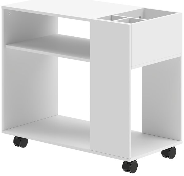 HOMCOM Dulap pentru Imprimantă cu Roți, Dulap Multifuncțional cu Compartimente Deschise, Raft și Spațiu de Depozitare, Noptieră pentru Living, Cameră sau Birou, 70x36x60 cm, Alb | Aosom Romania