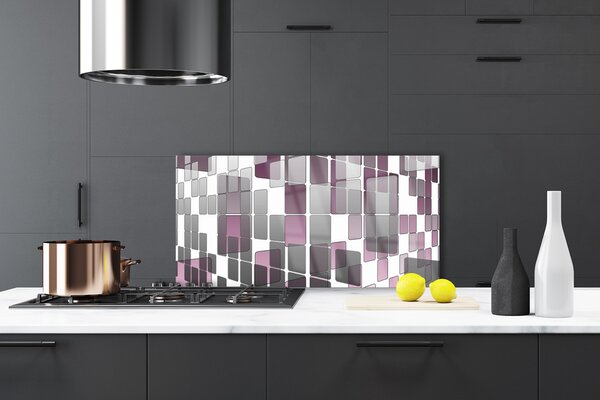 Panou sticla bucatarie Abstract Art Gri Alb Brun
