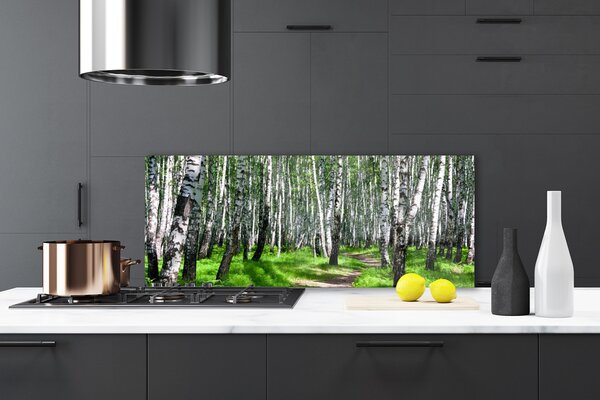 Panou sticla bucatarie Copaci Iarbă Natura Negru Alb Verde