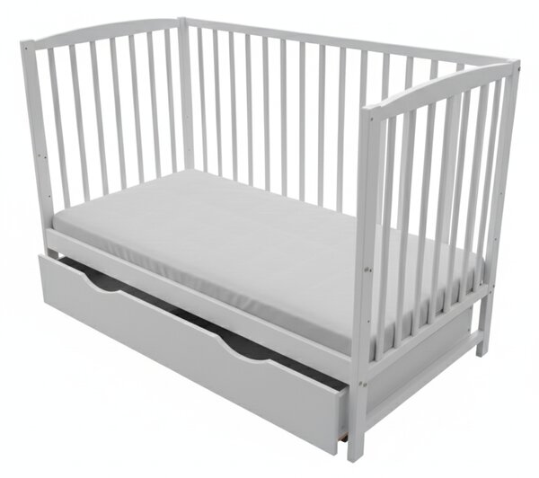 Patut din lemn masiv cu sertar si capac 120x60 cm Kidizi Orella gri si saltea cocos LUX 120x60x12 cm,reglabil pe 3 nivele, certificat EN71
