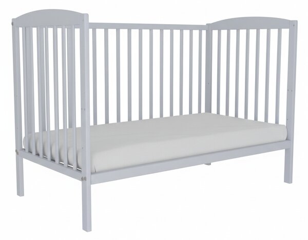 Patut din lemn masiv 120x60 cm Kidizi Orella gri cu laterala culisanta si saltea cocos LUX 120x60x12 cm, reglabil pe 3 nivele, certificat EN71