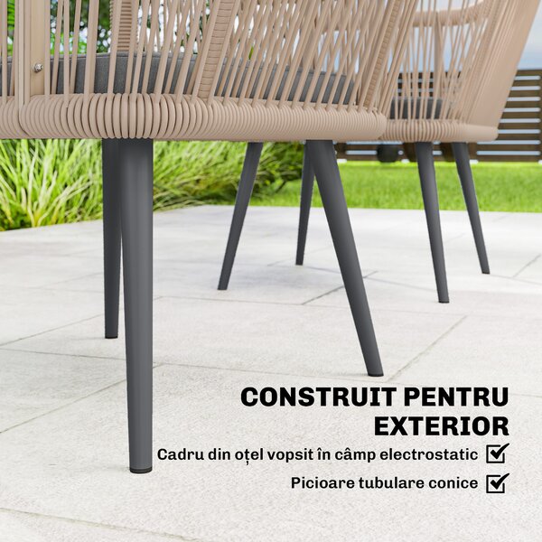 Outsunny Set 2 Scaune de Grădină din Ratan PE cu Perne Moi Lavabile și Brațe, Scaune pentru Dining Exterior din Oțel, pentru Terasă, Balcon, Grădină, Exterior, 54x65x80cm, Gri Închis | Aosom Romania