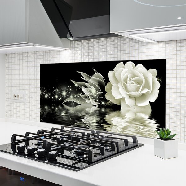Panou sticla bucatarie Rose Floral Alb Negru