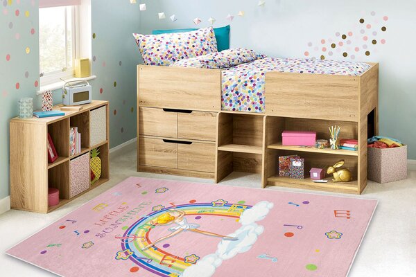 BAMBINO 41870 covor lavabil Balerina, curcubeu pentru copii anti-alunecare - roz