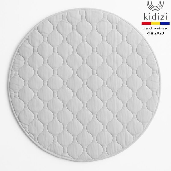 Covor copii de joaca gros rotund cu diametru de 150 cm Kidizi gri, model matlasat, lavabil si usor de intretinut
