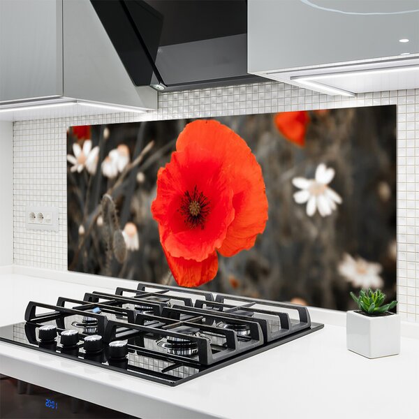 Panou sticla bucatarie Florale flori Roșu Gri