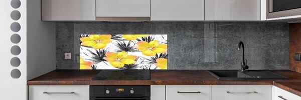 Panou sticla securizata bucatarie flori tropicale