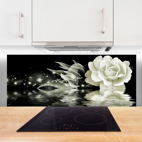 Panou sticla bucatarie Rose Floral Alb Negru