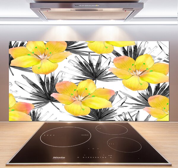 Panou sticla securizata bucatarie flori tropicale