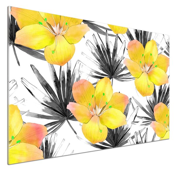 Panou sticla securizata bucatarie flori tropicale