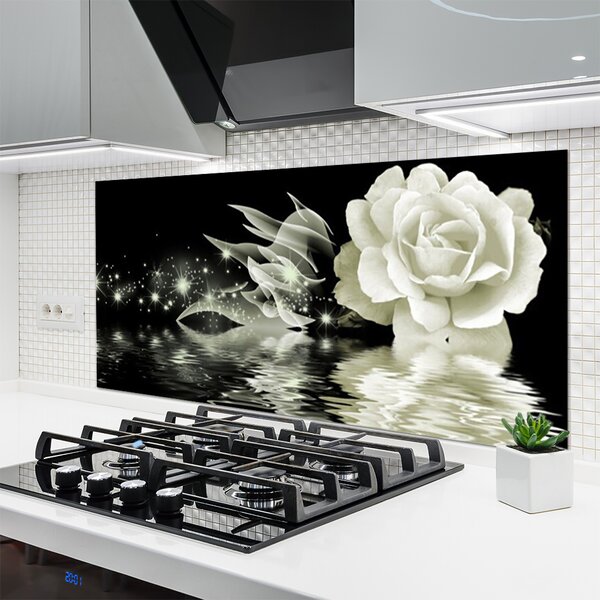 Panou sticla bucatarie Rose Floral Alb Negru