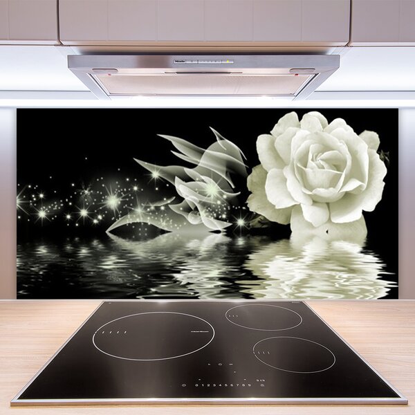 Panou sticla bucatarie Rose Floral Alb Negru