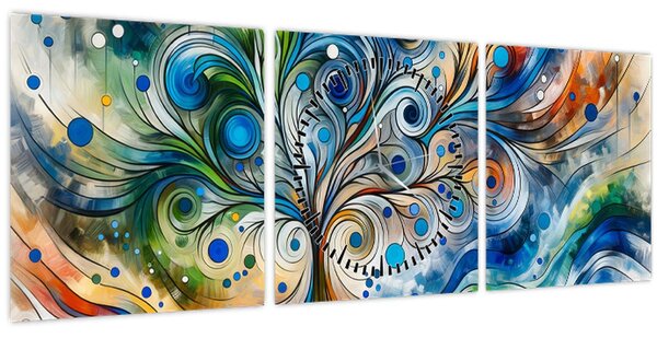 Tablou – Arbore energetic colorat (cu ceas) (90x30 cm)