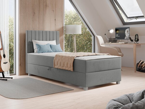 Pat boxspring SoralSingle, Boxspring, Gri inchis, 90x200, Tapiterie, Somiera patSomiera pat, 9x21x11cm