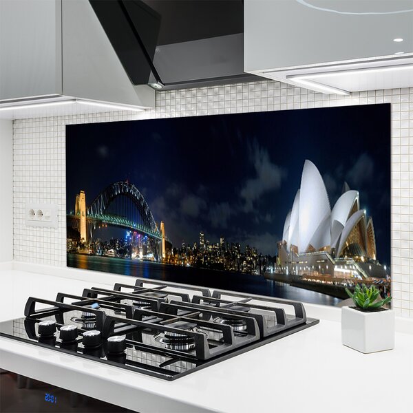 Panou sticla bucatarie Sydney Bridge City Arhitectură Alb Albastru Negru