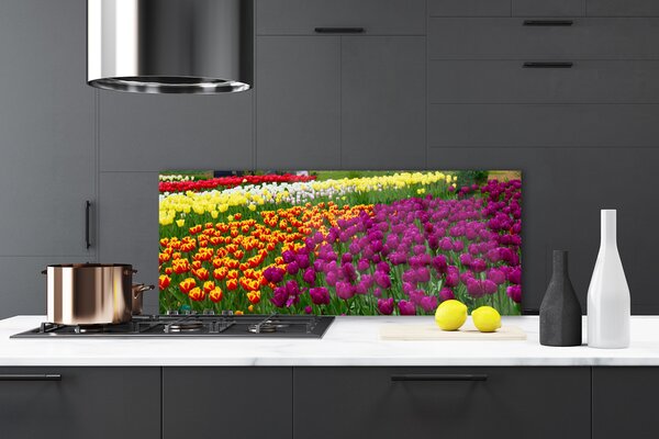 Panou sticla bucatarie Lalele Floral Galben Roșu Verde Alb