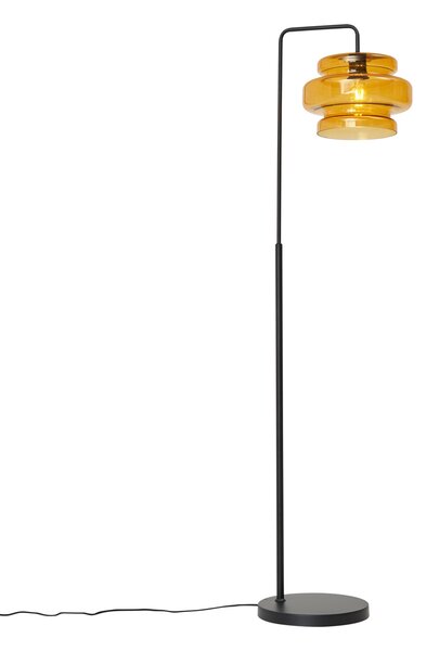 Lampă de podea retro neagră cu sticlă portocalie - Denise