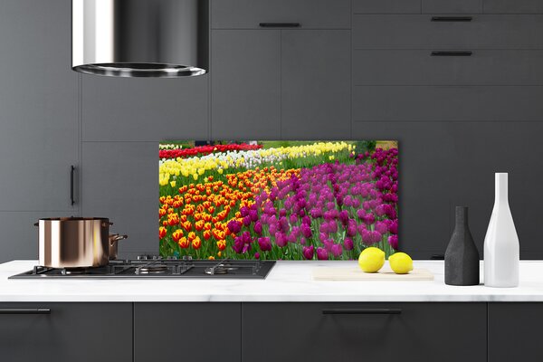 Panou sticla bucatarie Lalele Floral Galben Roșu Verde Alb