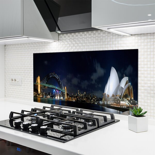 Panou sticla bucatarie Sydney Bridge City Arhitectură Alb Albastru Negru