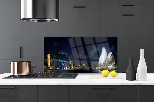 Panou sticla bucatarie Sydney Bridge City Arhitectură Alb Albastru Negru