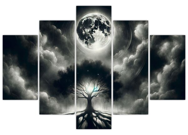 Tablou – Arbore alb-negru în lună plină (150x105 cm)