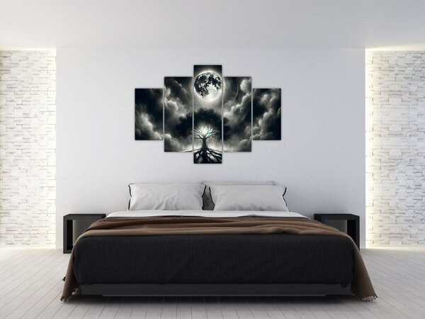 Tablou – Arbore alb-negru în lună plină (150x105 cm)