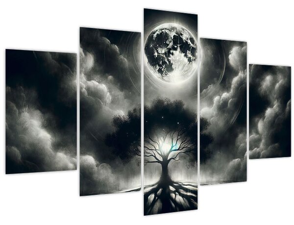 Tablou – Arbore alb-negru în lună plină (150x105 cm)