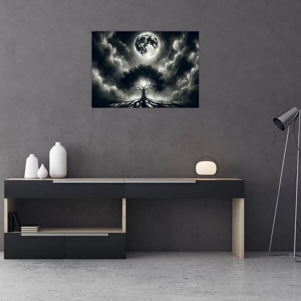 Tablou – Arbore alb-negru în lună plină (70x50 cm)