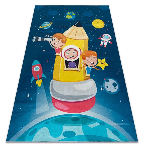 BAMBINO 42810 covor lavabil Rachetă, planete pentru copii anti-alunecare - albastru / maro
