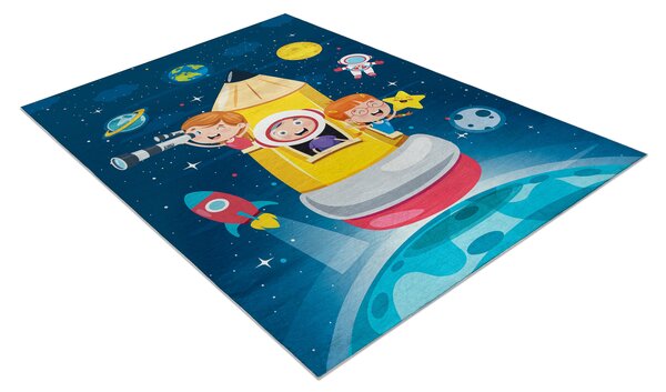 BAMBINO 42810 covor lavabil Rachetă, planete pentru copii anti-alunecare - albastru / maro