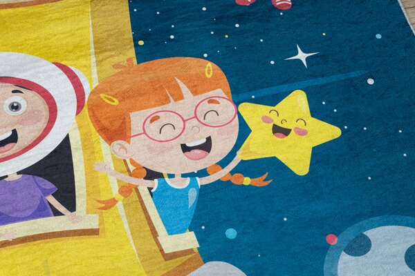 BAMBINO 42810 covor lavabil Rachetă, planete pentru copii anti-alunecare - albastru / maro