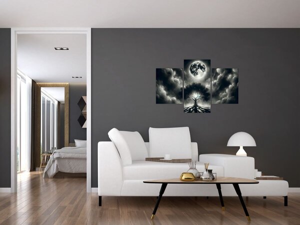 Tablou – Arbore alb-negru în lună plină (90x60 cm)
