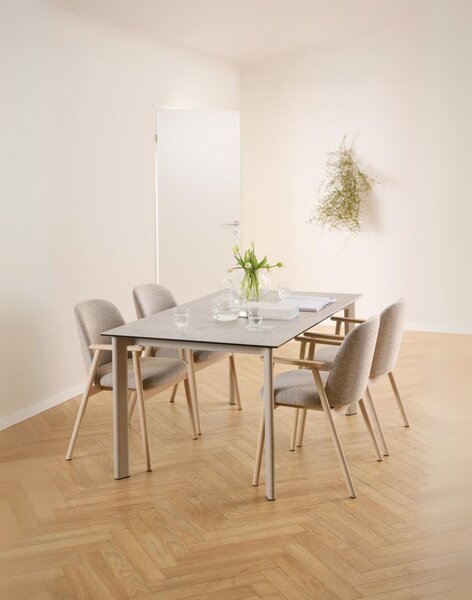Scaun de dining Leo bouclé, stejar natural