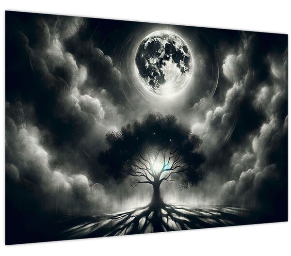 Tablou – Arbore alb-negru în lună plină (90x60 cm)