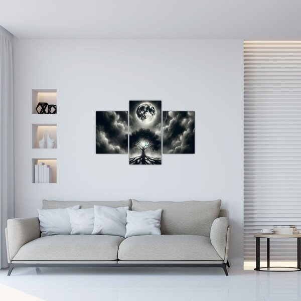 Tablou – Arbore alb-negru în lună plină (90x60 cm)