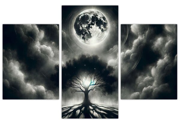 Tablou – Arbore alb-negru în lună plină (90x60 cm)