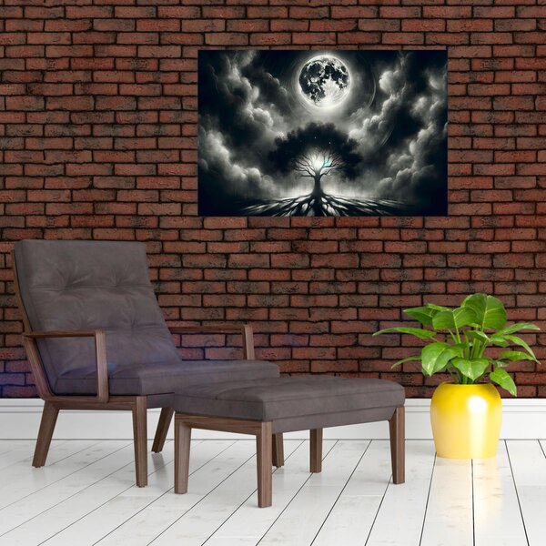 Tablou – Arbore alb-negru în lună plină (90x60 cm)