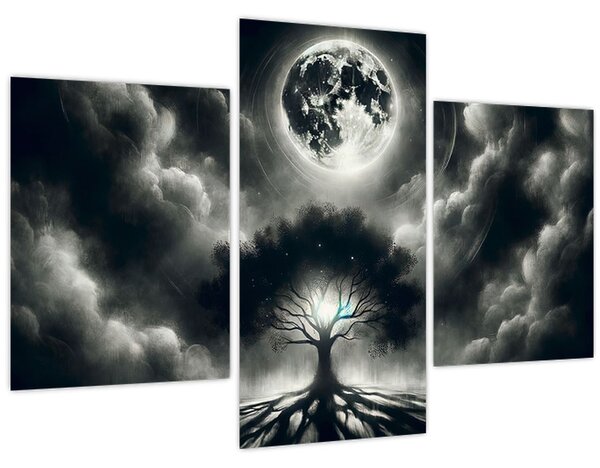 Tablou – Arbore alb-negru în lună plină (90x60 cm)