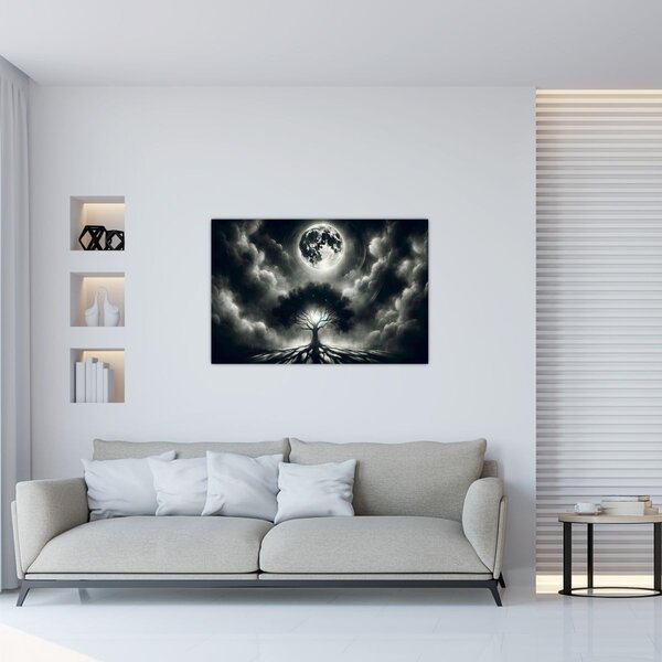 Tablou – Arbore alb-negru în lună plină (90x60 cm)