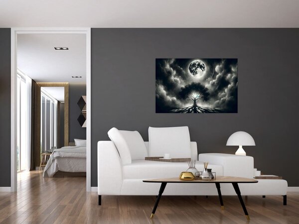 Tablou – Arbore alb-negru în lună plină (90x60 cm)