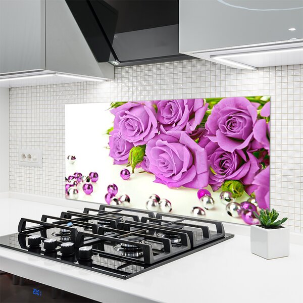 Panou sticla bucatarie Trandafiri roz Floral