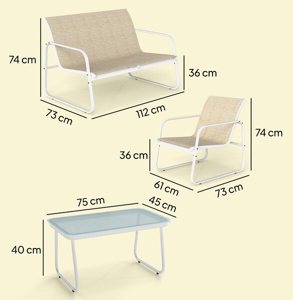 Outsunny Set Mobilier Grădină 4 Piese cu Canapea, Fotolii, Măsuță, Bej și Alb | Aosom Romania