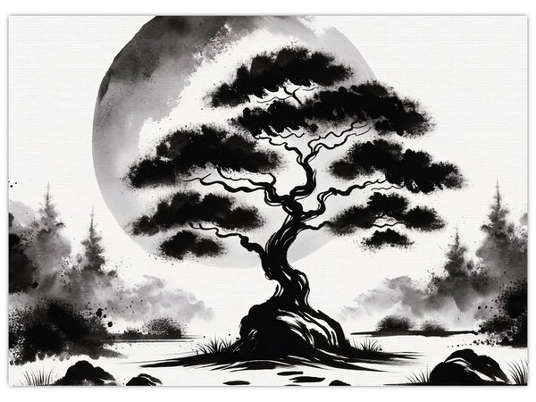 Tablou – Bonsai alb-negru (70x50 cm)