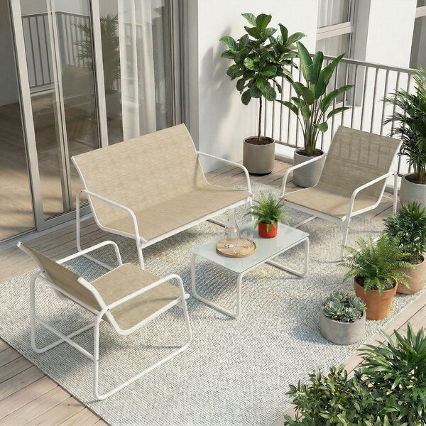 Outsunny Set Mobilier Grădină 4 Piese cu Canapea, Fotolii, Măsuță, Bej și Alb | Aosom Romania