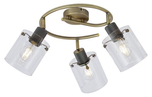 Spot de tavan de design bronz cu sticlă transparentă rotundă cu 3 lumini - Domo