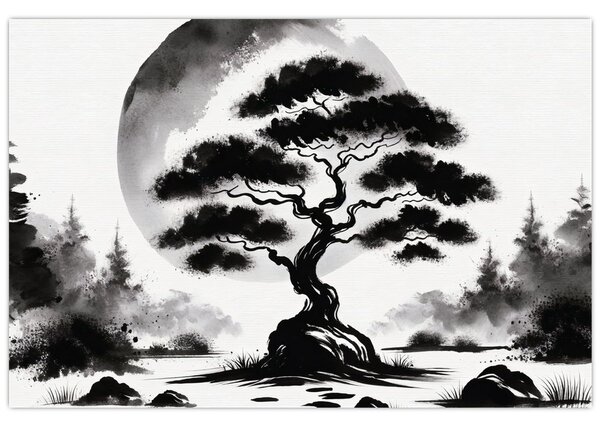 Tablou – Bonsai alb-negru (90x60 cm)
