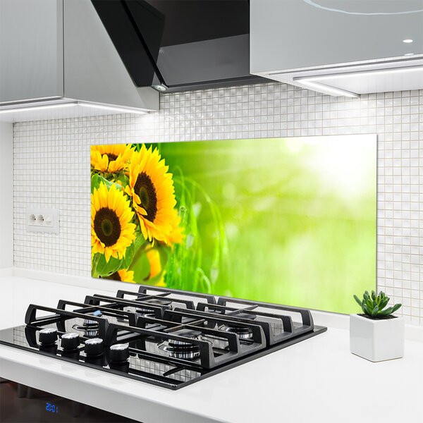 Panou sticla bucatarie Floarea soarelui Floral Brun Galben Verde
