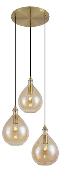 Lampă suspendată modernă aurie cu sticlă ambră cu 3 lumini - Traditional