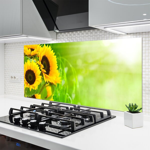Panou sticla bucatarie Floarea soarelui Floral Brun Galben Verde